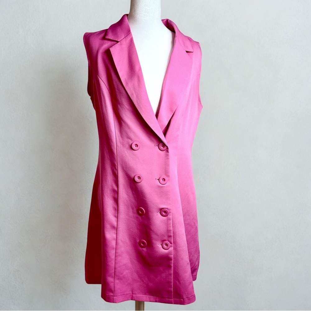 SHEIN Hot Pink Double-Breasted Sleeveless Maxi Dress
